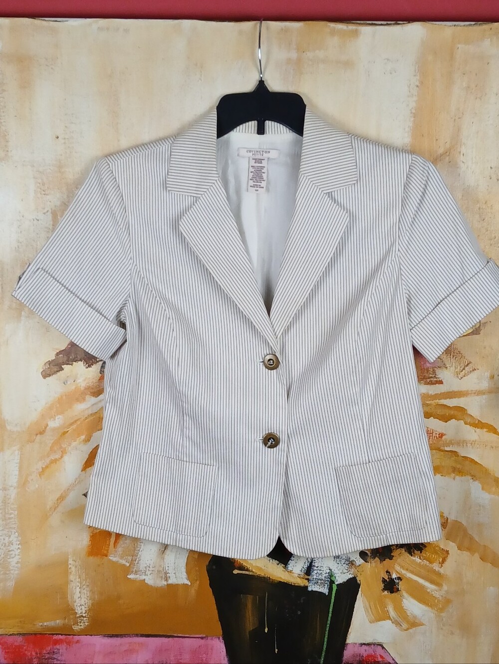 Covington Petite Striped Short Sleeve Blazer - Size 12P
